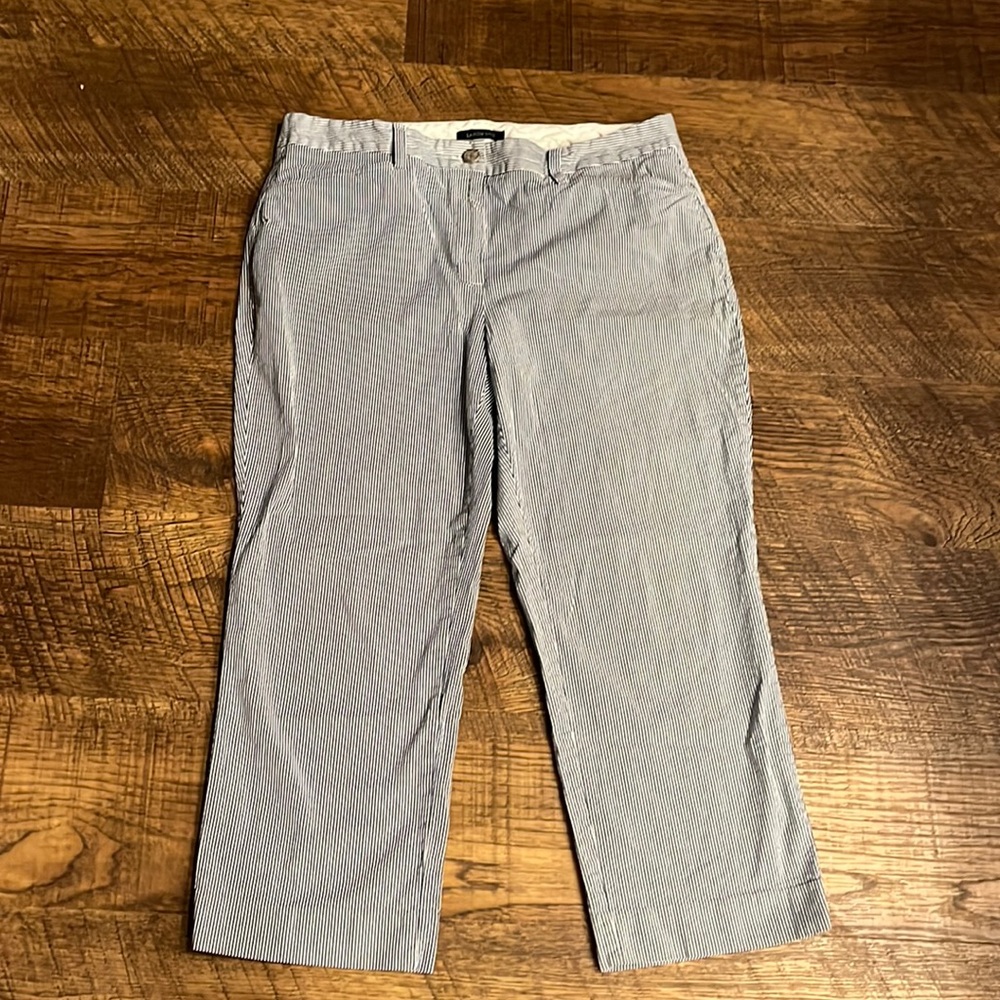 Land’s End Blue and White Vertical Striped Fit 2 Cropped Cotton Blend Pants
